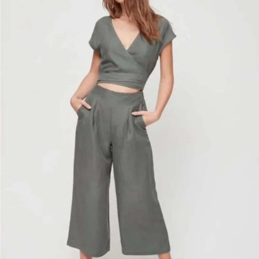 Aritzia Wilfred Brax Wrap Tie Back Jumpsuit Green Size 2